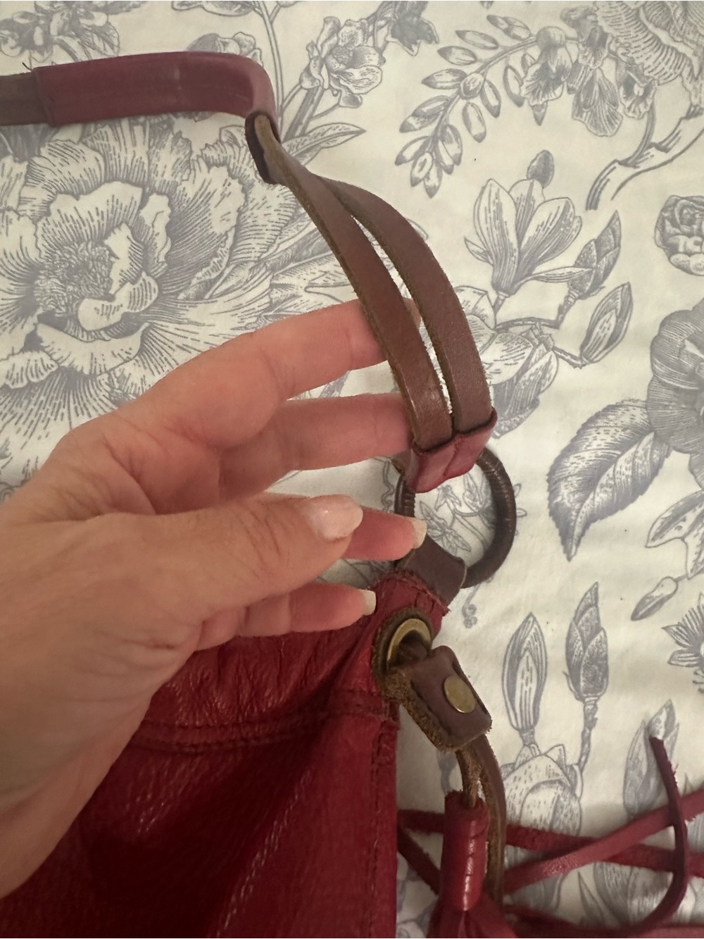 Lucky Brand Red Leather Drawstring Hobo with Fringe - Picture 3 of 11